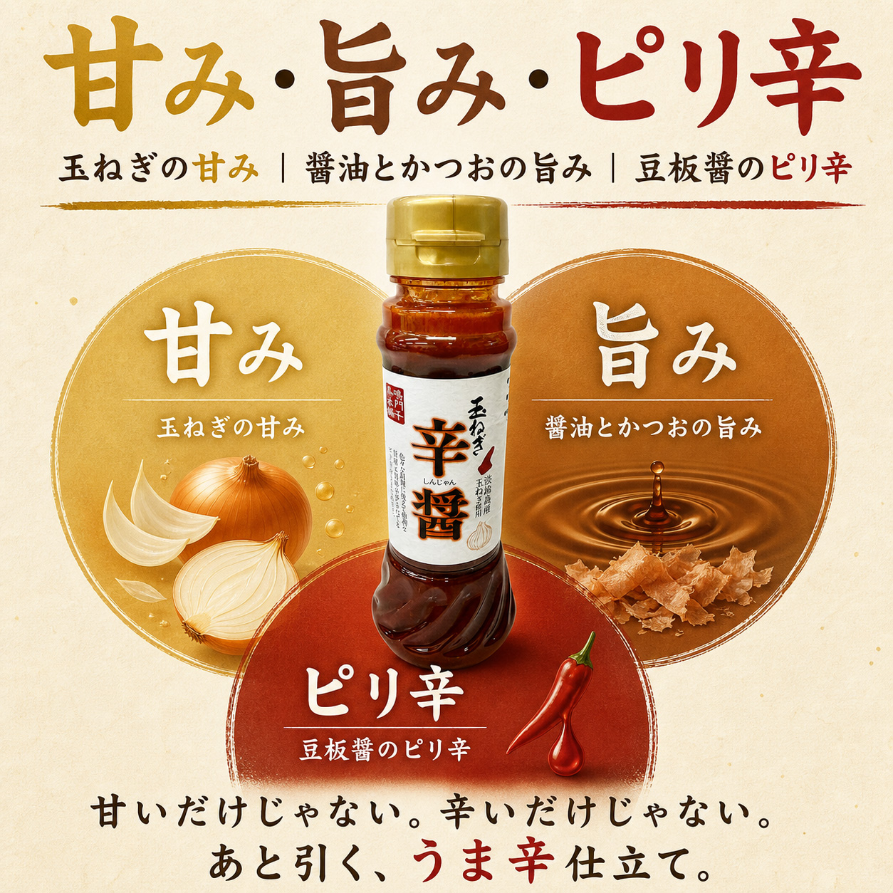 甘み·旨み·ピリ辛 甘いだけじゃない。辛いだけじゃない。あと引く、うま辛仕立て。